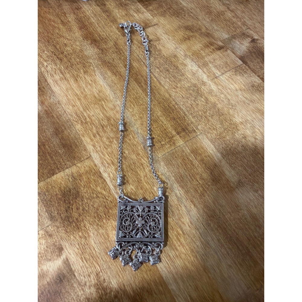 Brighton Filigree Square Pendant Necklace Womens Silver Tone Ornate Cross